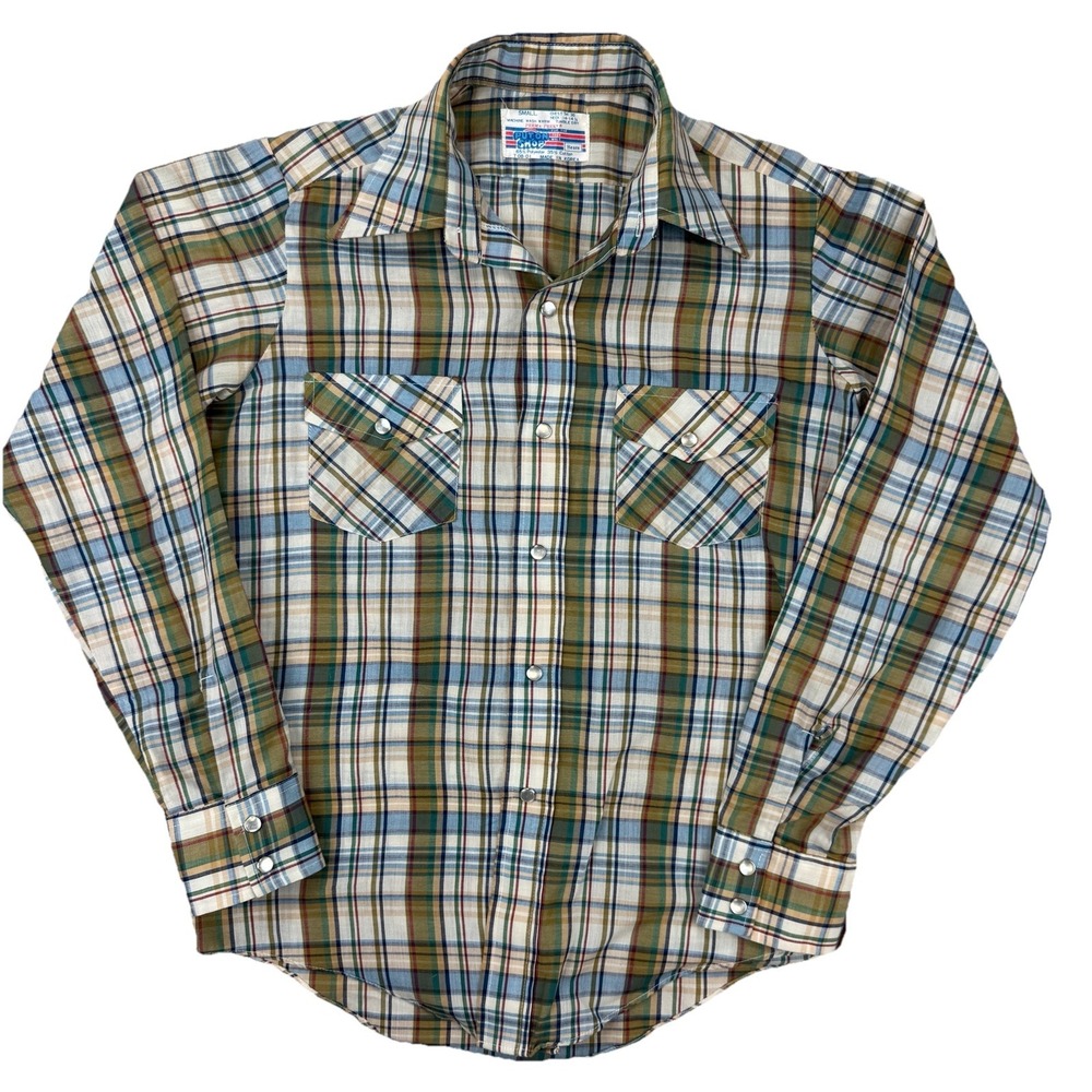 Vintage Sears Put-On Shop Pearl Snap Shirt (Small) Men's‎ – 70s Plaid Western